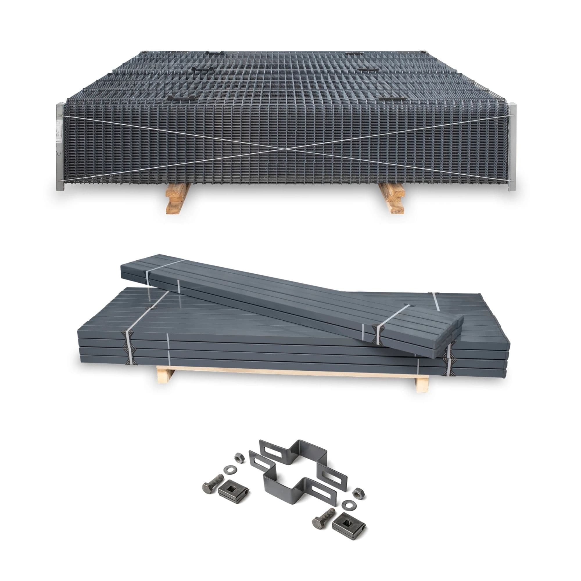 Panel ogrodzeniowy VEGA B Light 3D oczko: 50x200, słupy i akcesoria OMEGA Light. Palety po 50 kpl