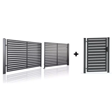 Brama palisadowa dwuskrzydłowa o wymiarze 4000mm x 1600mm z furtką (obok) 1000mm x 1600mm, grafit RAL7016 MAT — zdjęcie 15